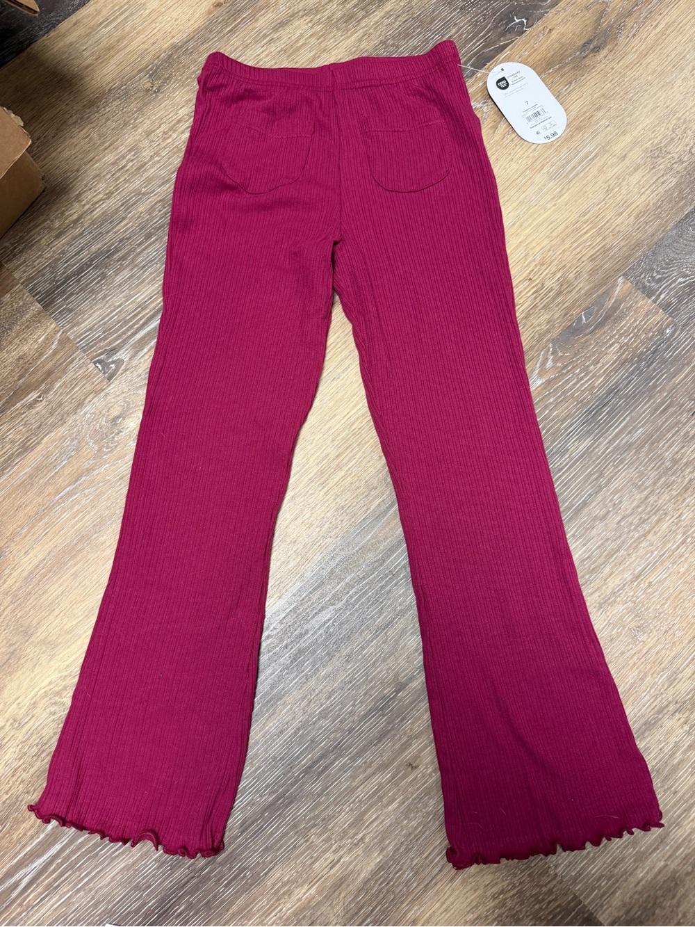 Girls Ribbed Flare Leggings Pink Elastic Waist Knit Pants (Size: 7) NEW
